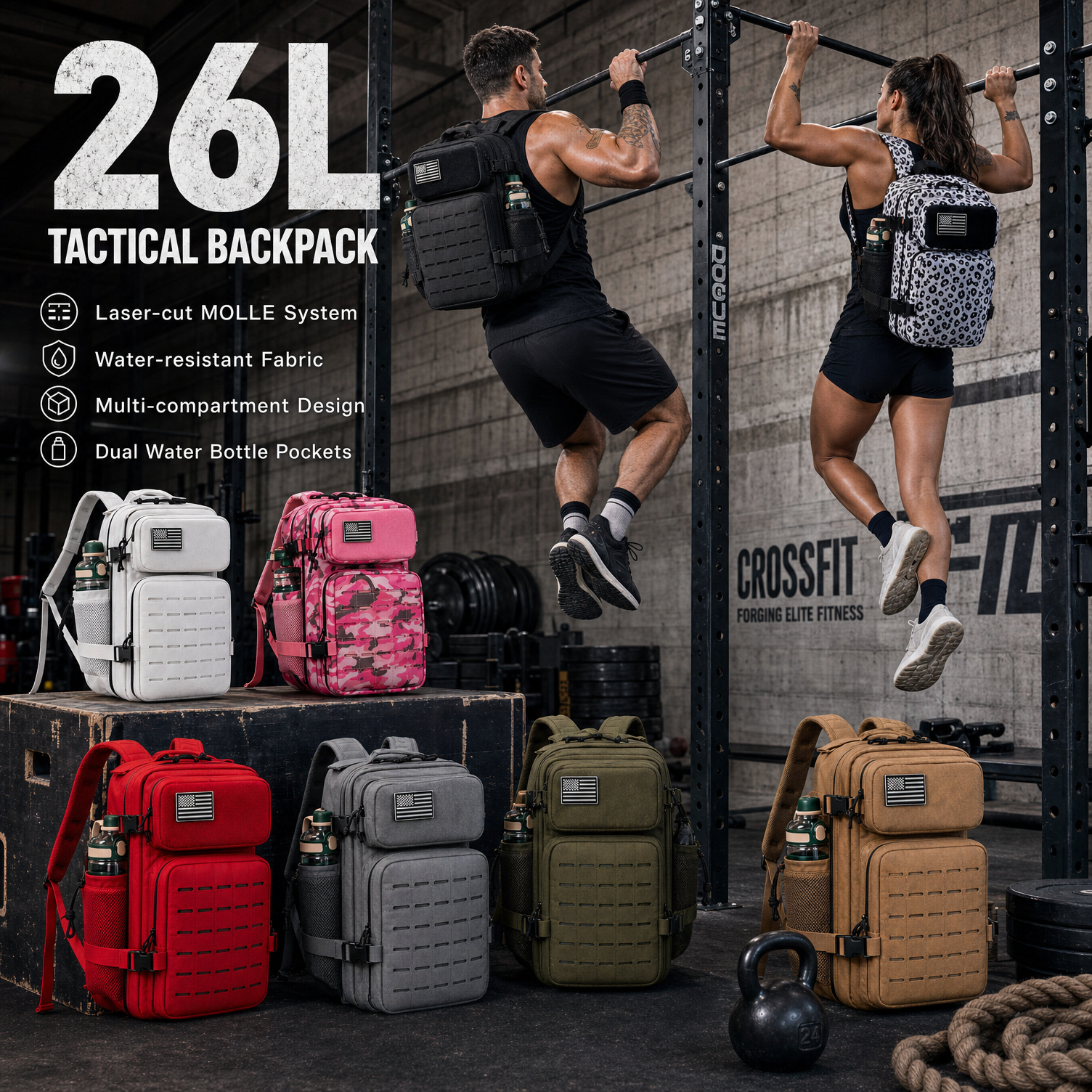 Crossfit Gear Backpack - 26L Gym Backpack for Men with