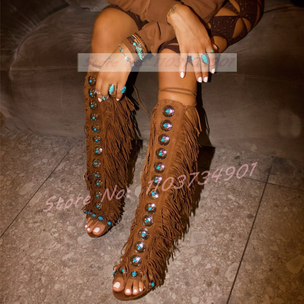 Tassels Open Toe Gems Knee Hig - Crossfit Lady 리뷰 및 가격
