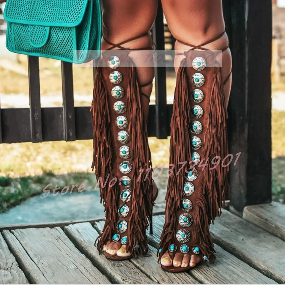 Tassels Open Toe Gems Knee Hig - Crossfit Lady 리뷰 및 가격
